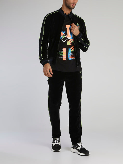 Black Contrast Lining Chenille Sweatshirt