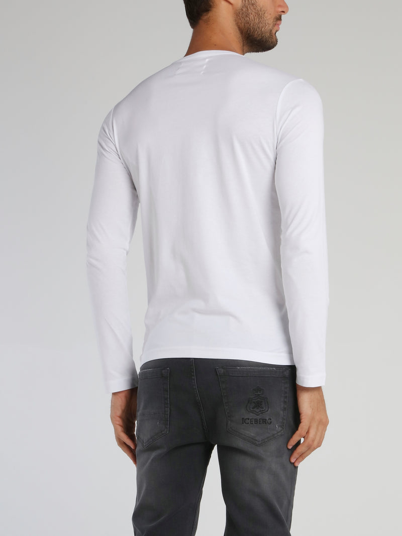 White Embroidered Long Sleeve T-Shirt
