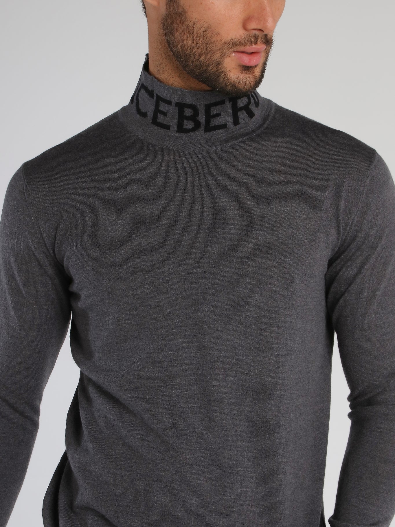 Grey Logo Knitted High Neck Top