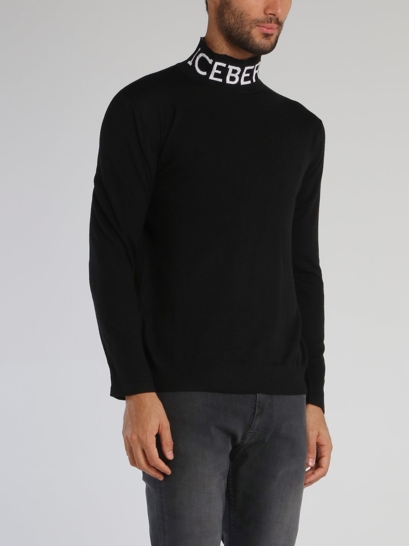 Black Logo Knitted High Neck Top