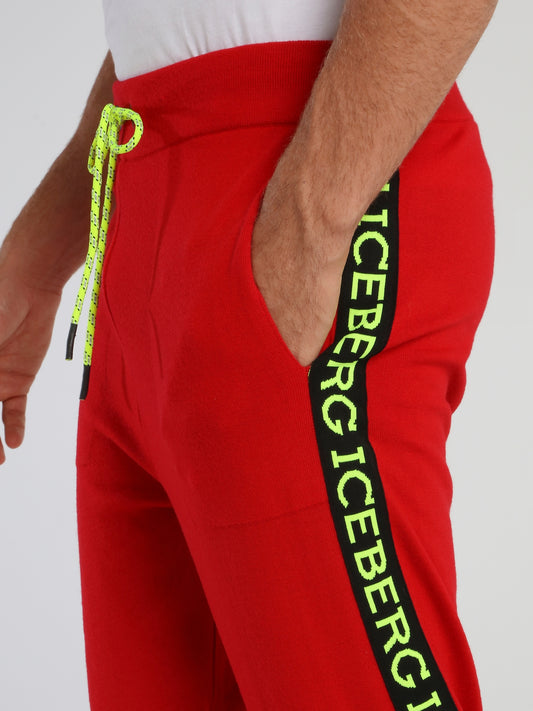 Red Side Logo Drawstring Knitted Trousers