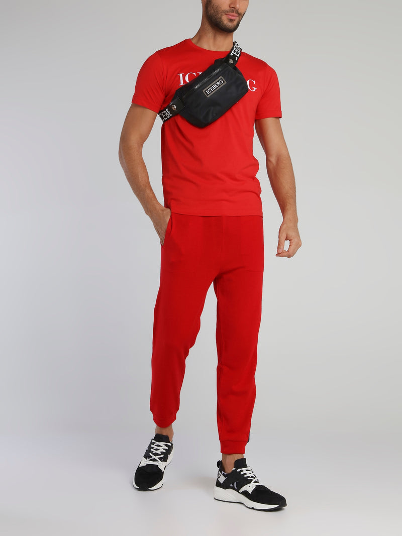 Red Side Logo Drawstring Knitted Trousers