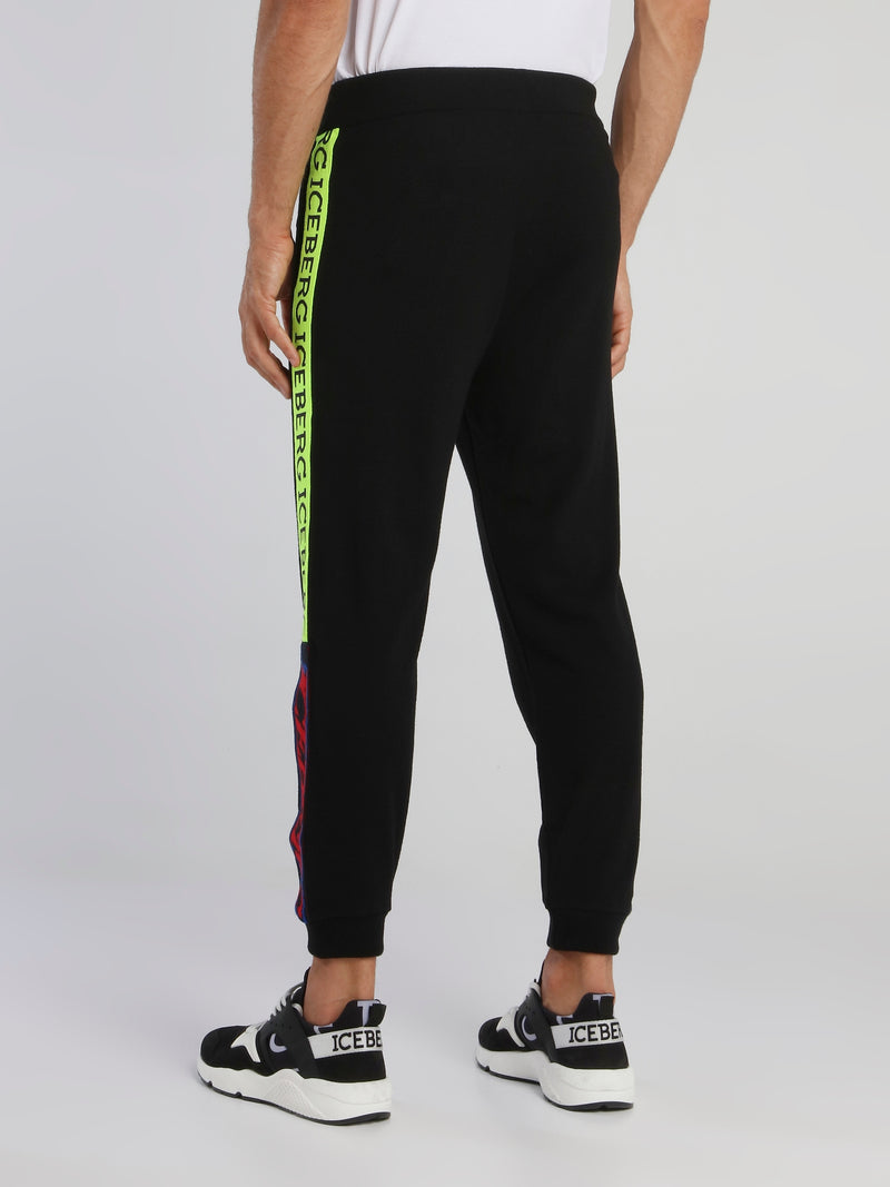 Black Side Logo Drawstring Knitted Trousers