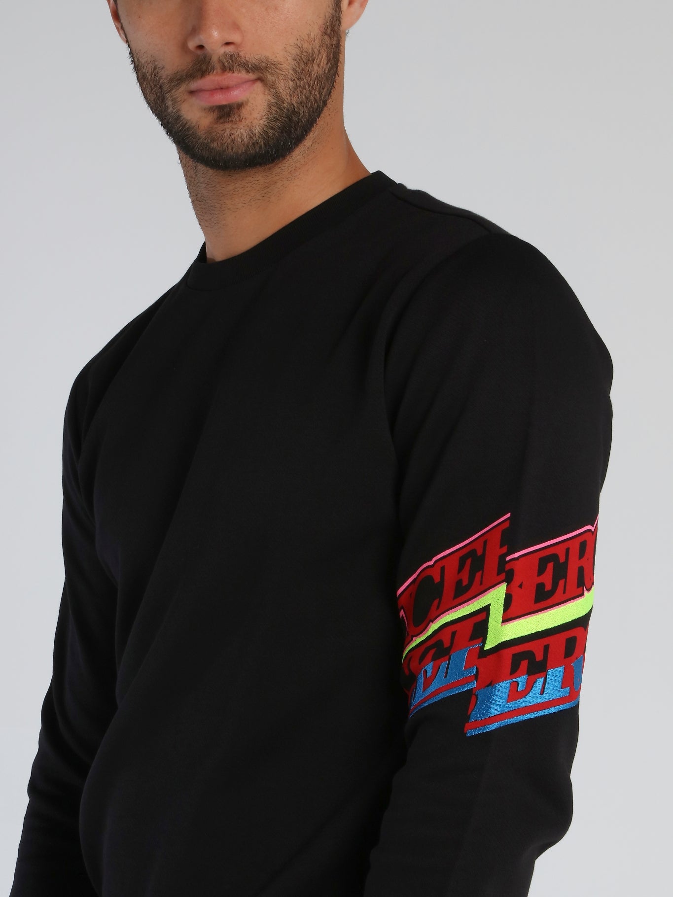Black Logo Panel Cotton  Sweatshirt