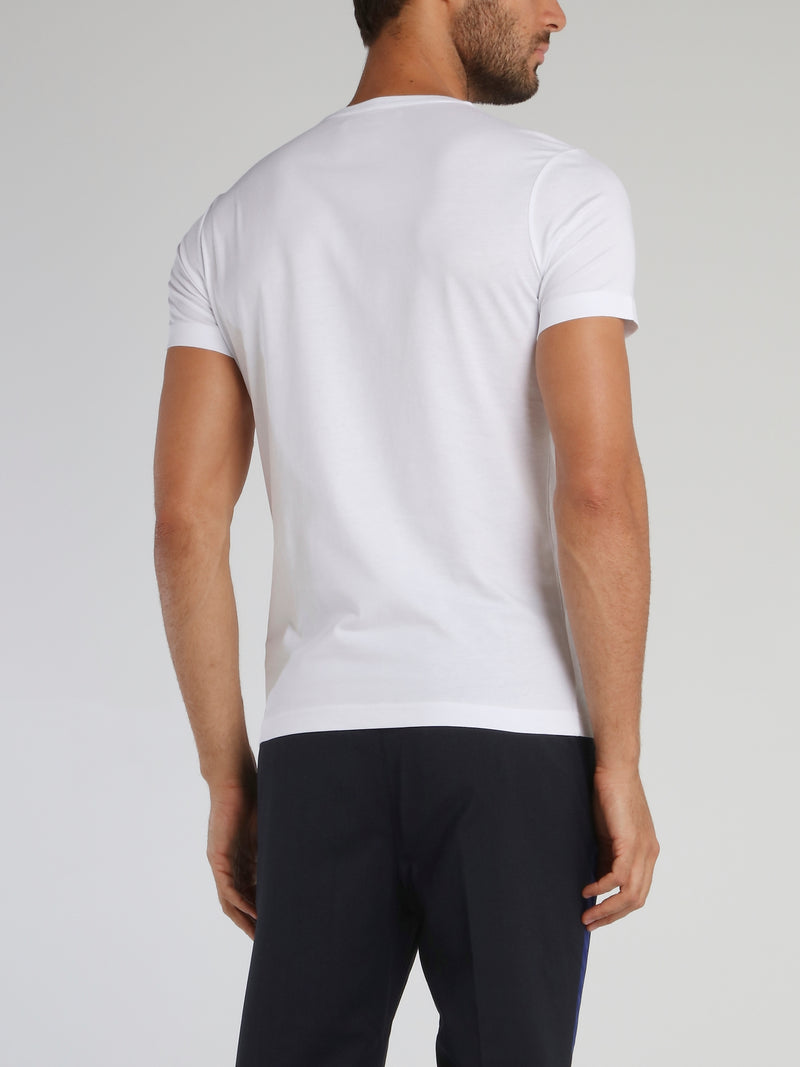 White Monogram Embroidered Cotton T-Shirt