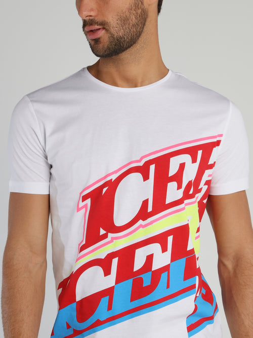 White Logo Print Crewneck T-Shirt