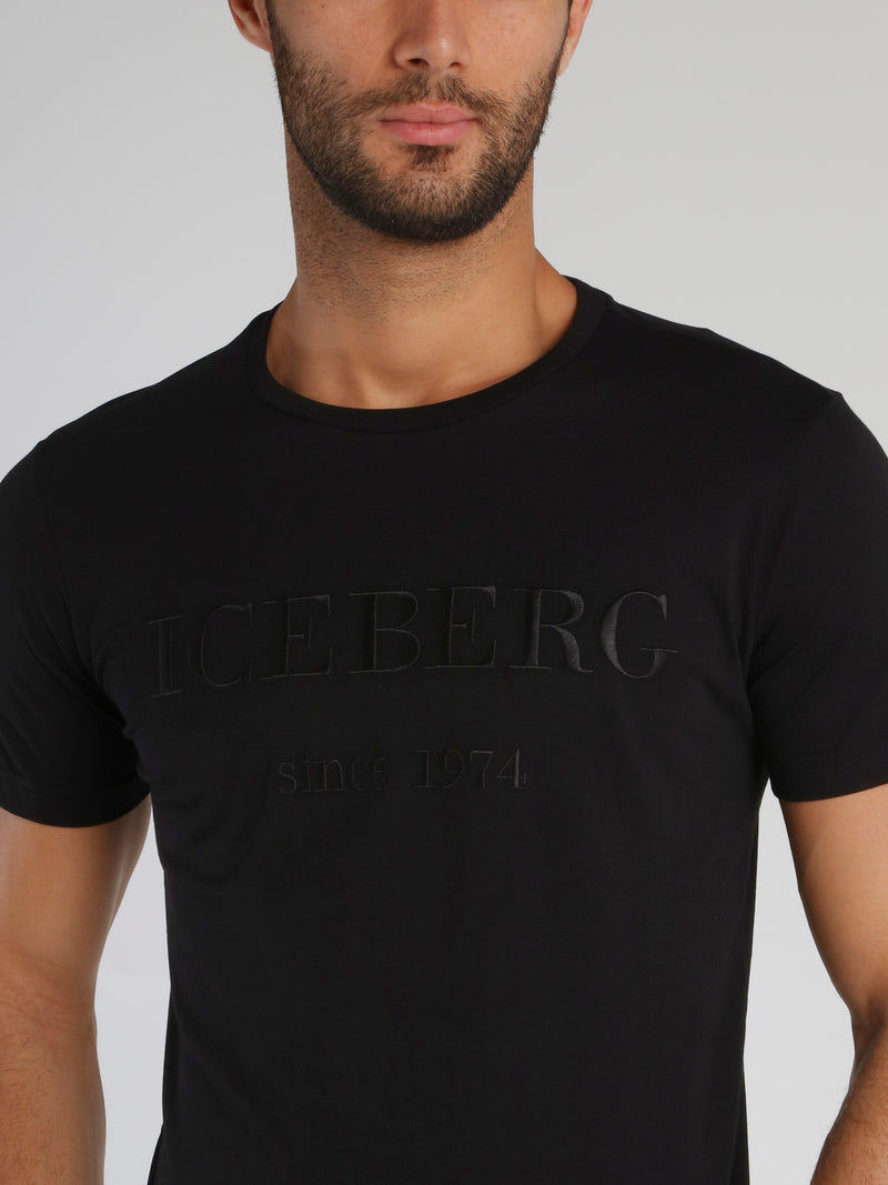 Black Embroidered Logo Crewneck T-Shirt