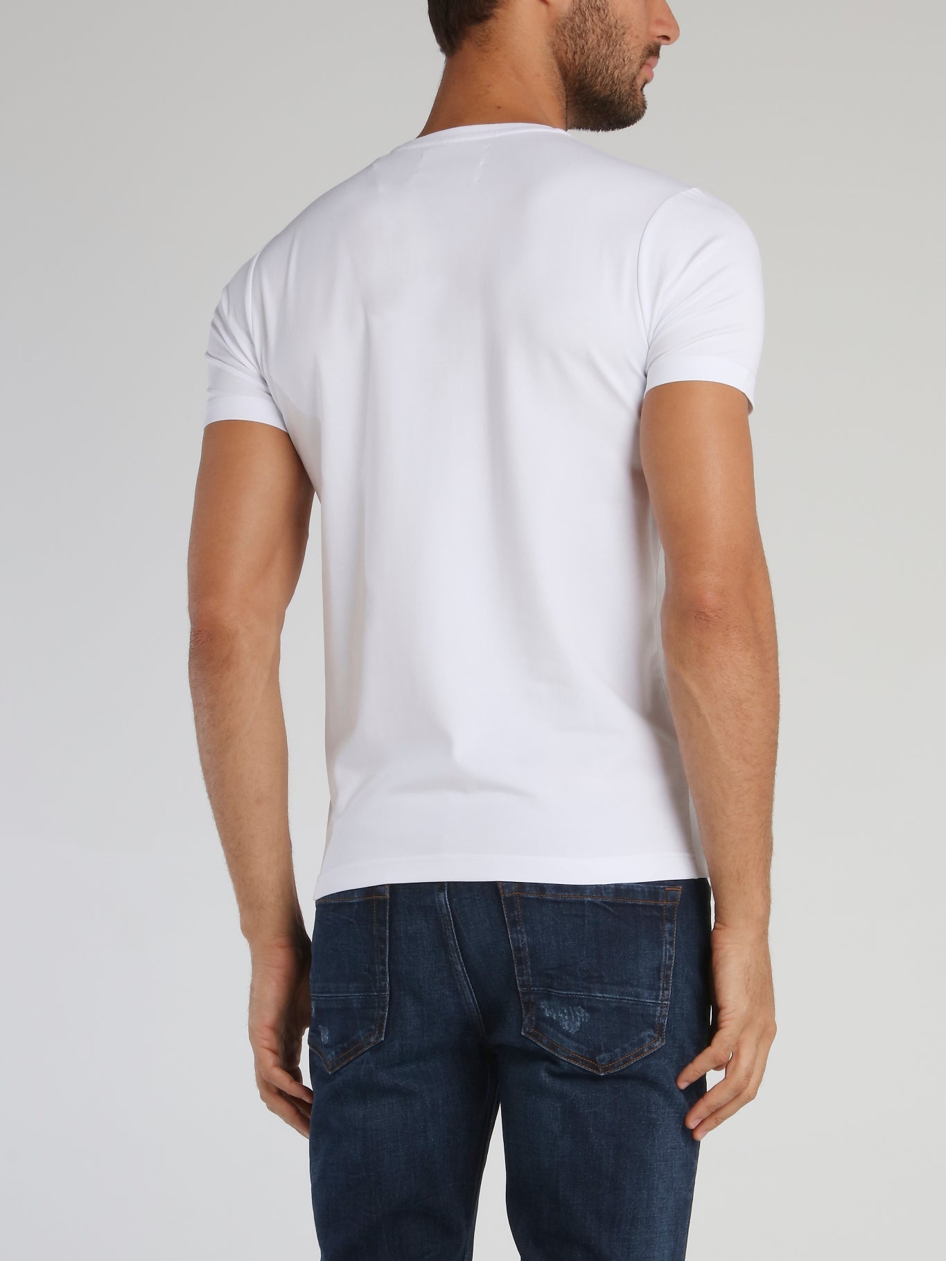 White Logo Stripe Crewneck T-Shirt