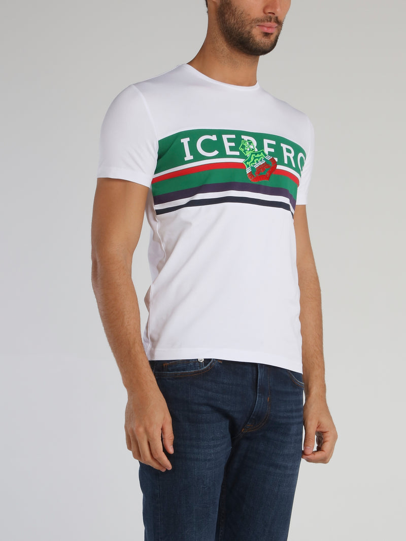 White Logo Stripe Crewneck T-Shirt