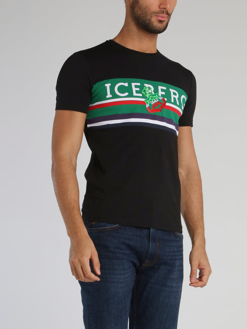 Black Logo Stripe Crewneck T-Shirt