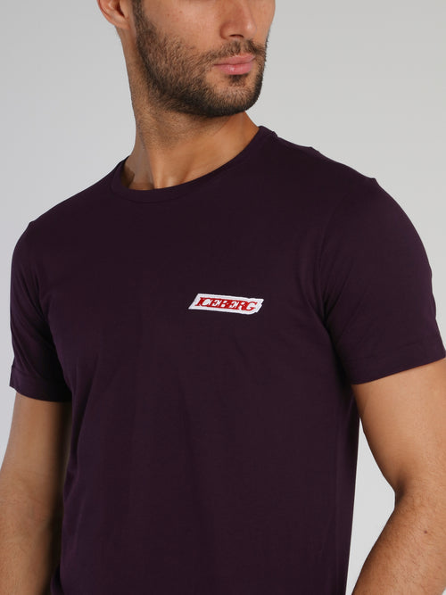 Purple Embroidered Logo Crewneck T-Shirt