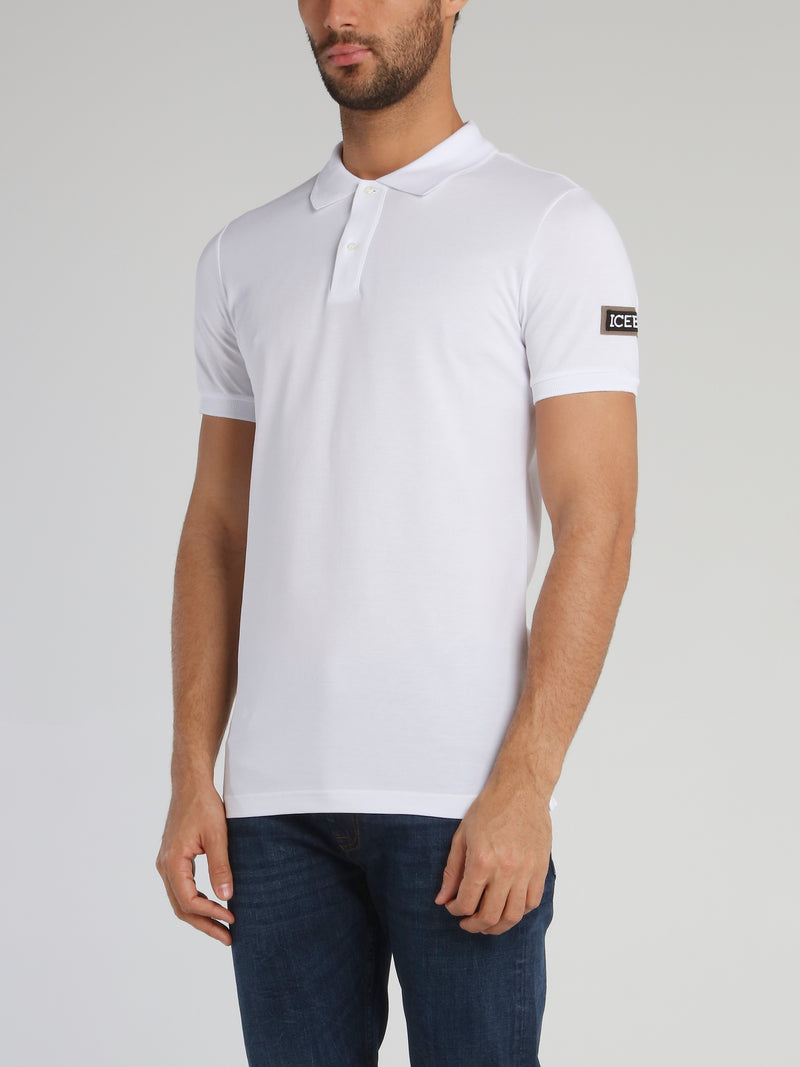 White Logo Patched Polo Shirt