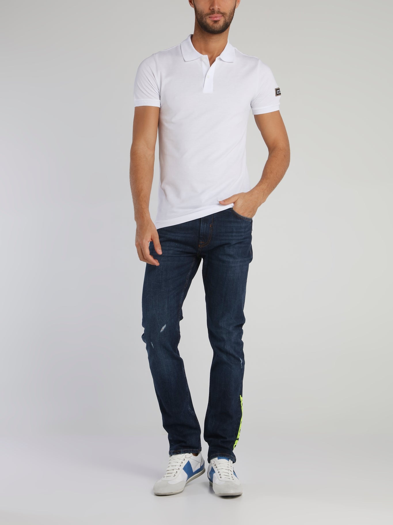 White Logo Patched Polo Shirt