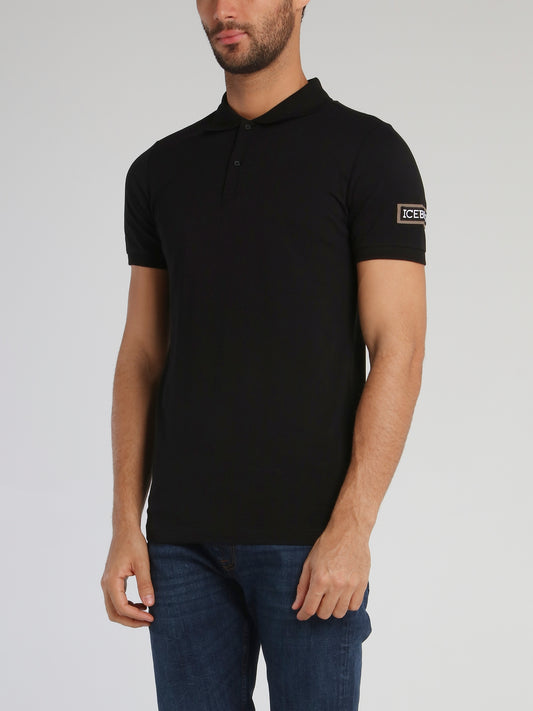 Black Polo Shirt With Sleeve Patched Logo