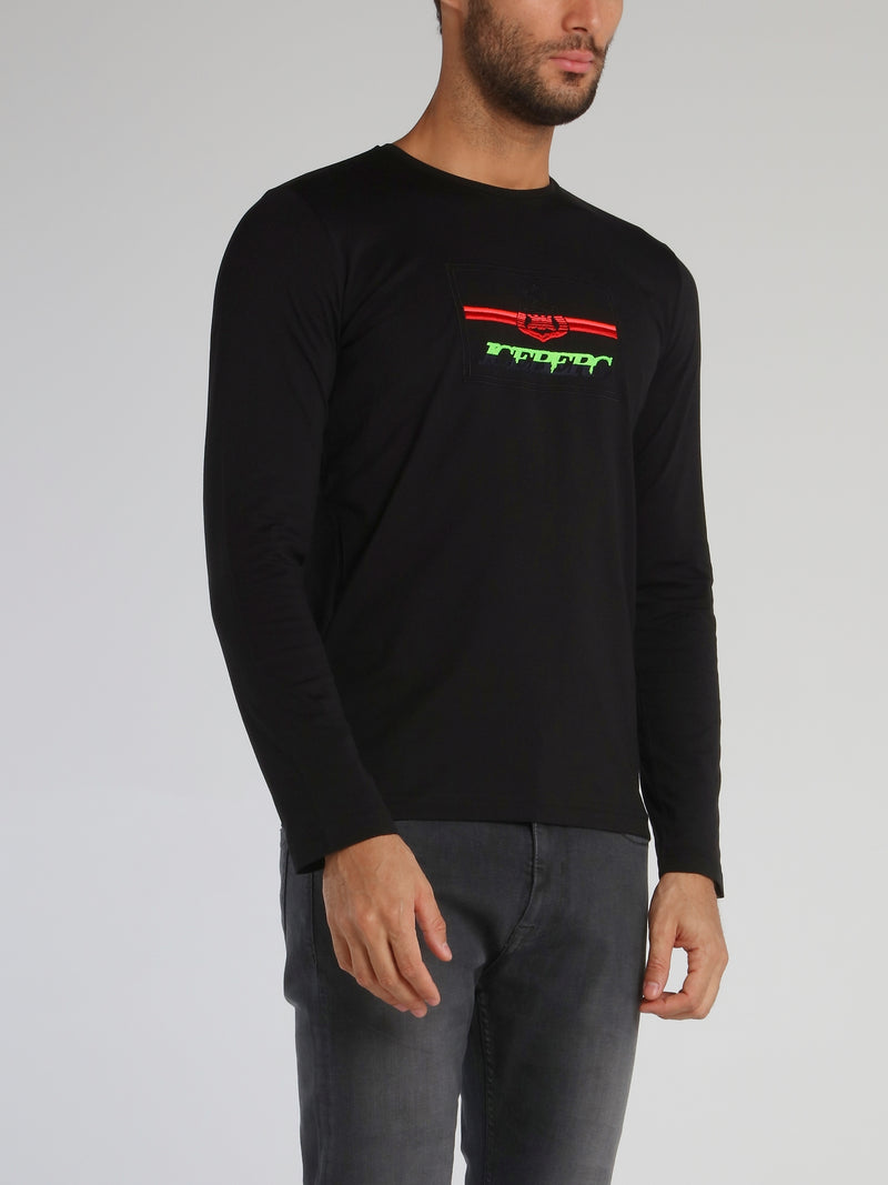 Black Long Sleeve With Embroidered Logo T-Shirt