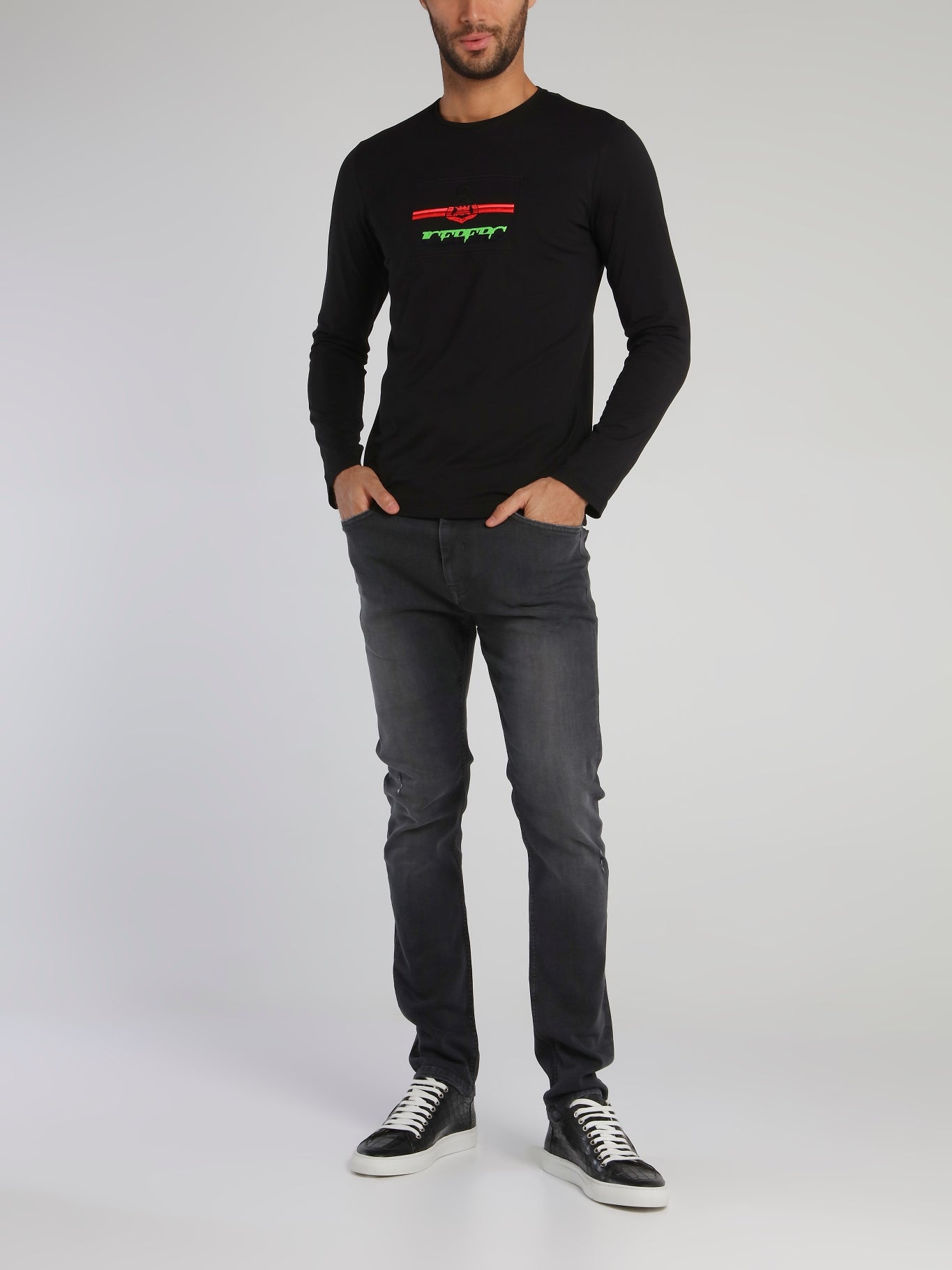 Black Long Sleeve With Embroidered Logo T-Shirt