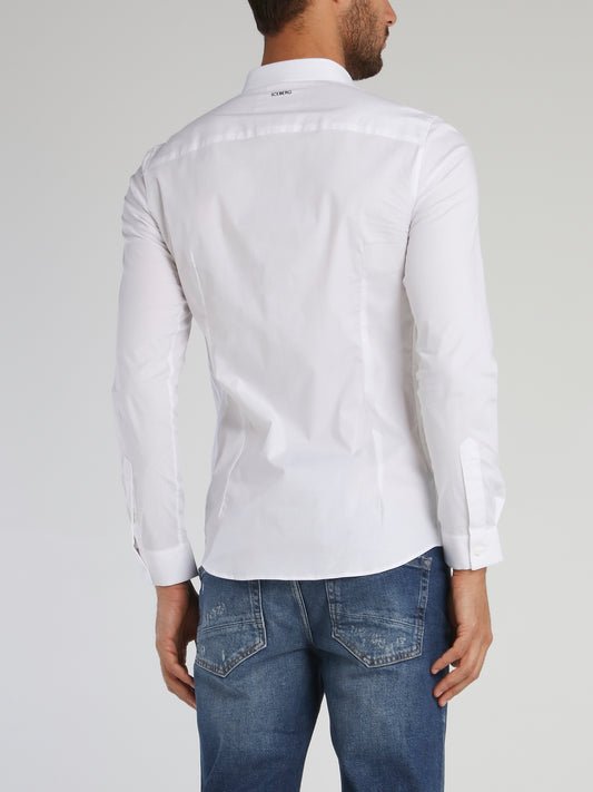 White Logo Tape Long Sleeve Polo Shirt