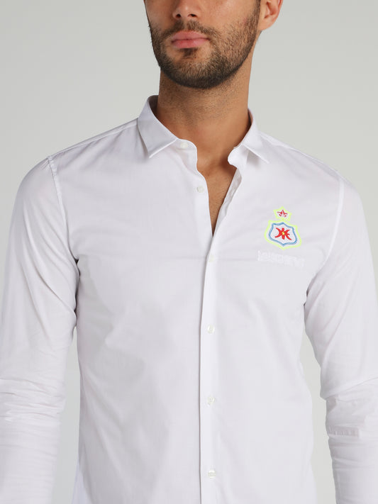 White Embroidered Monogram Long Sleeve Shirt