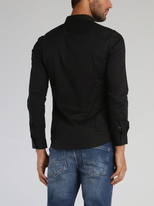 Black Embroidered Monogram Long Sleeve Shirt