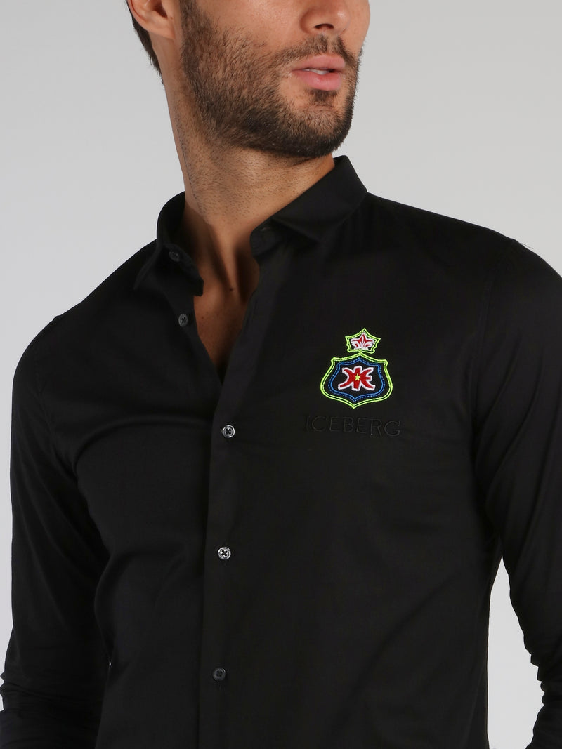 Black Embroidered Monogram Long Sleeve Shirt Maison-B-More Global Store Black Embroidered Monogram Long Sleeve Shirt Maison-B-More Global Store