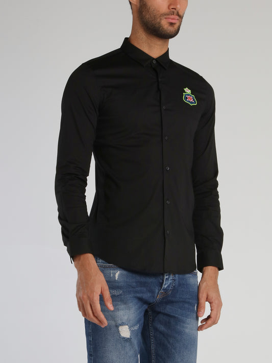 Black Embroidered Monogram Long Sleeve Shirt