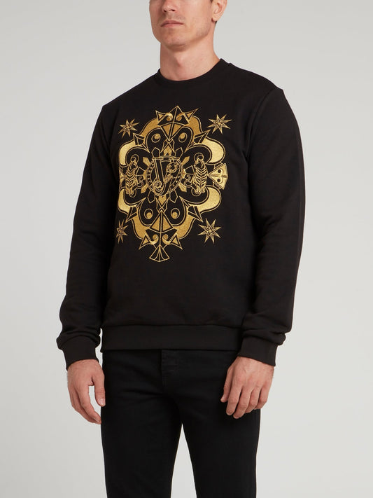 Black Embroidered Cotton Sweatshirt