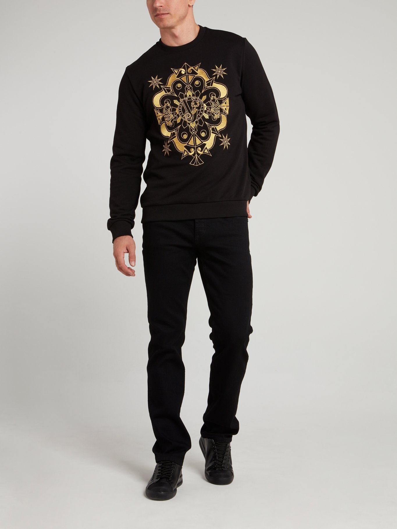 Black Embroidered Cotton Sweatshirt