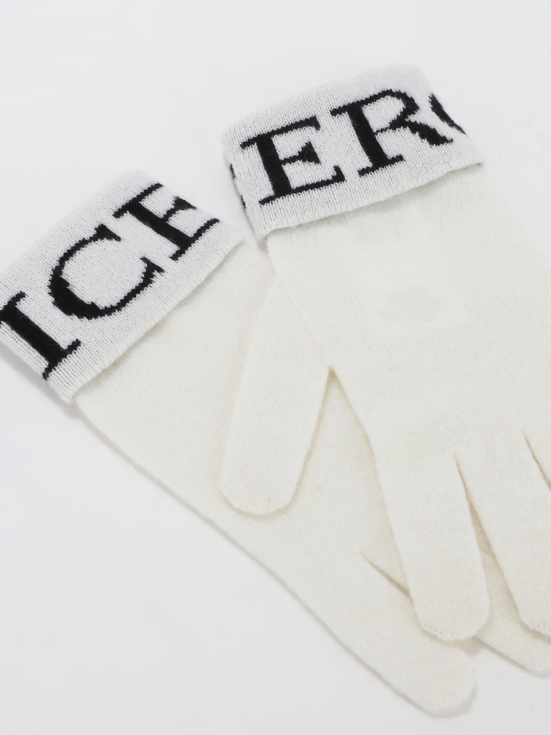 White Logo Cashmere Knitted Gloves