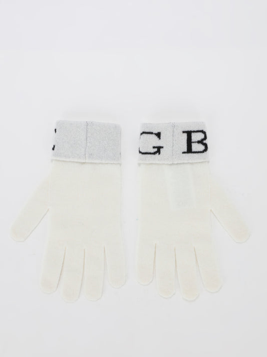 White Logo Cashmere Knitted Gloves
