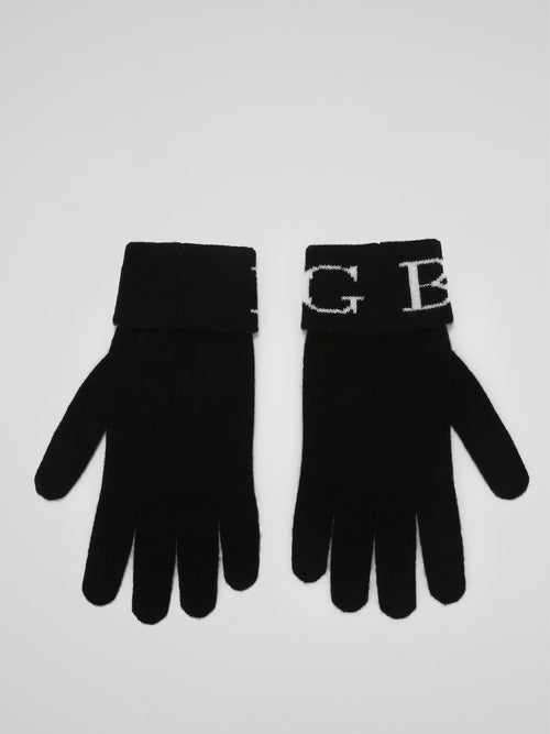 Black Logo Cashmere Knitted Gloves