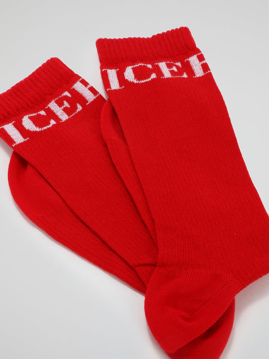 Red Classic Logo High Socks