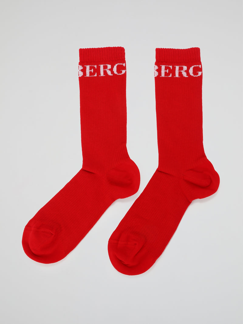 Red Classic Logo High Socks