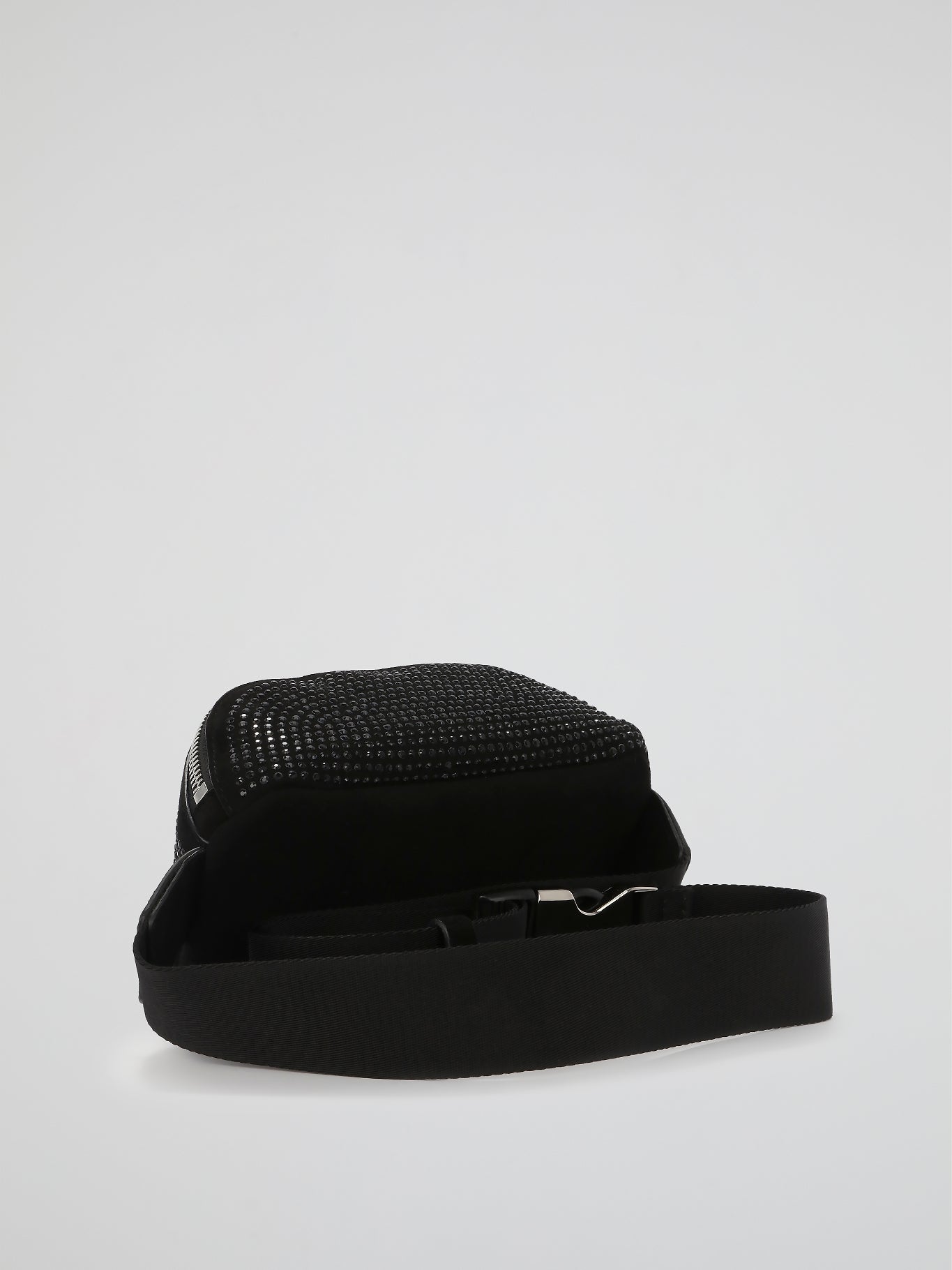 Black Crystal Studded Logo Belt Bag