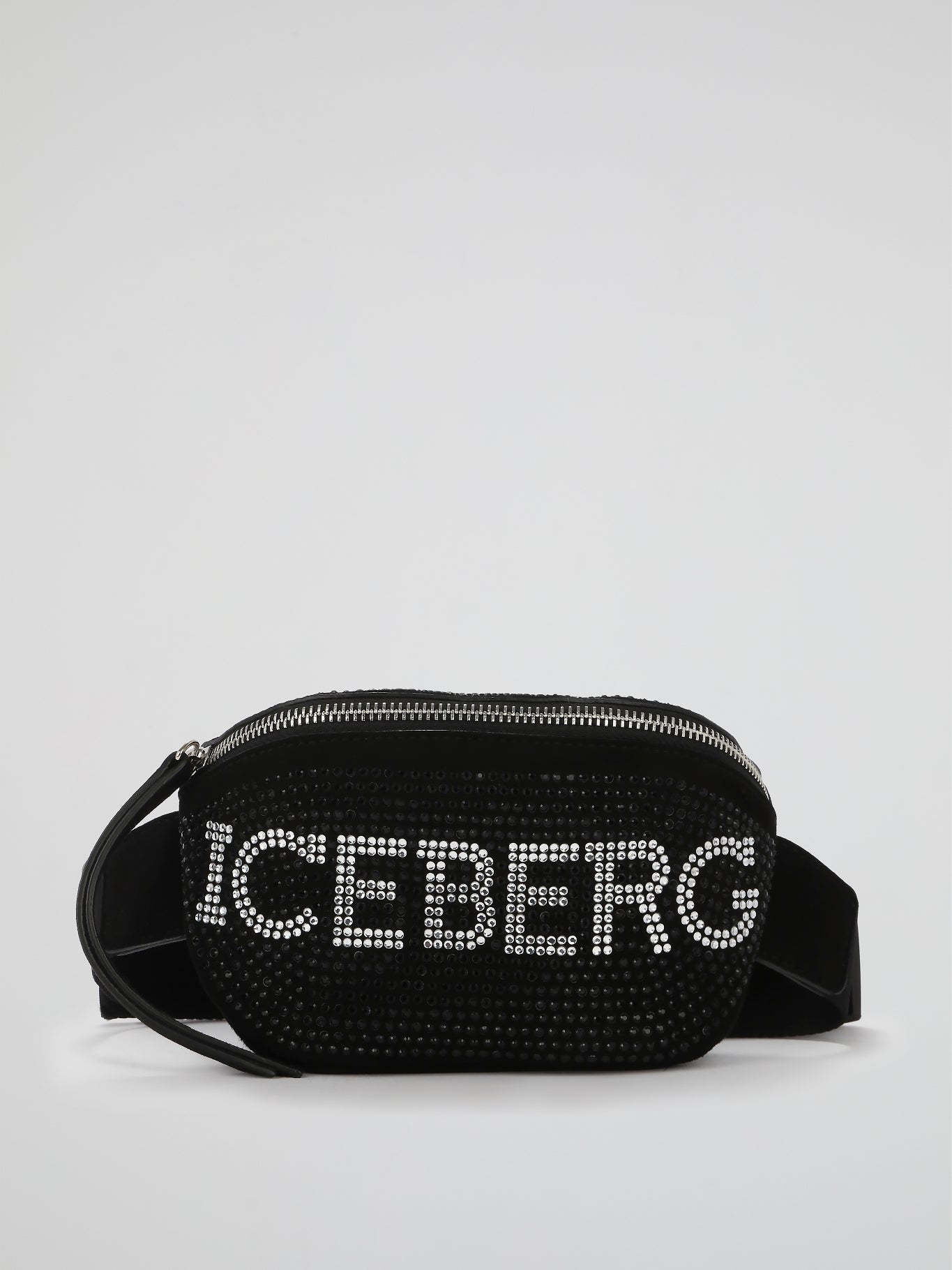 Black Crystal Studded Logo Belt Bag