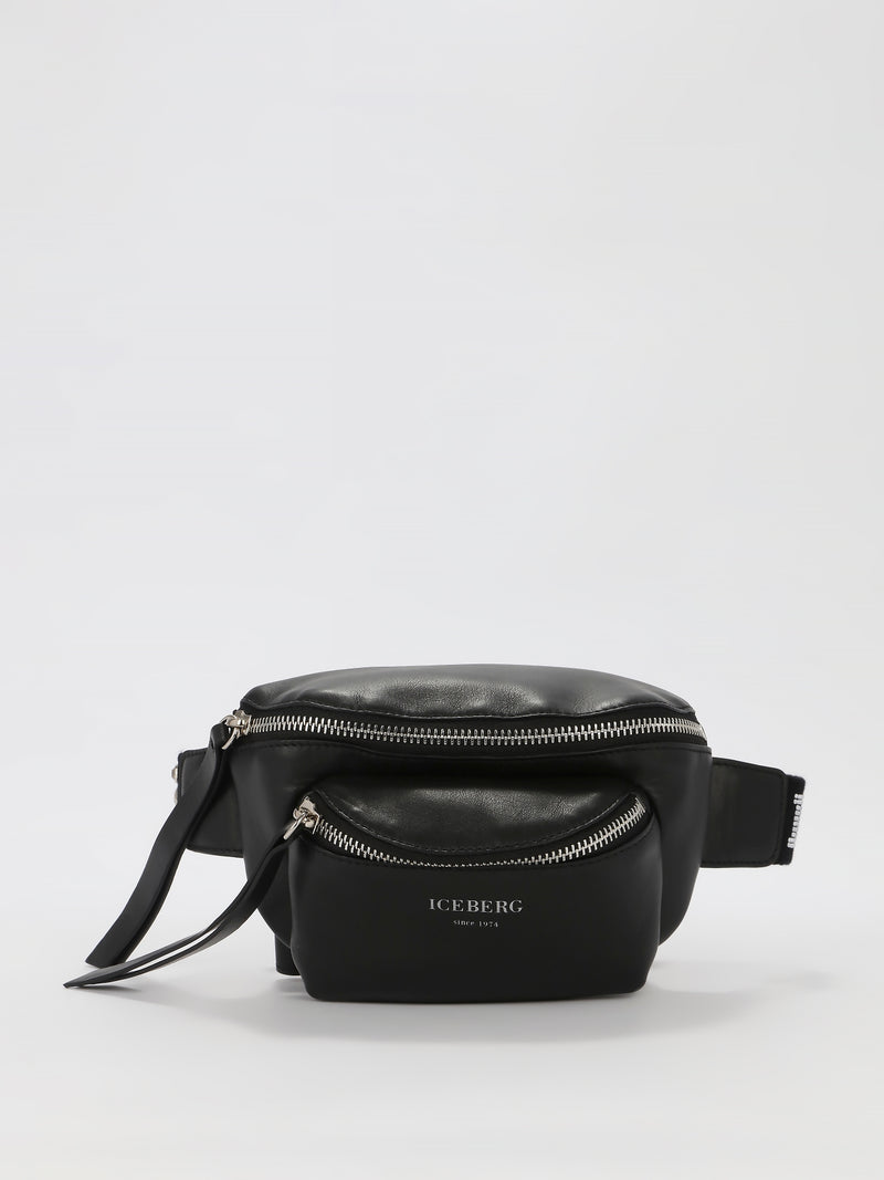 Black Studded Strap Leather Belt Bag