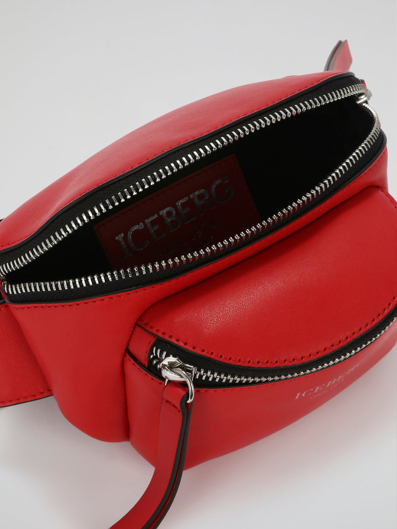 Red Leather Logo Strap Belt Bag