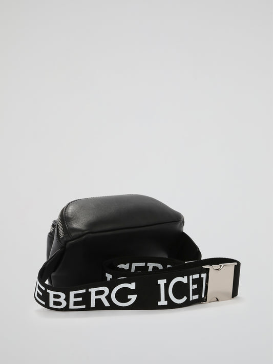 Black Leather Logo Strap Belt Bag