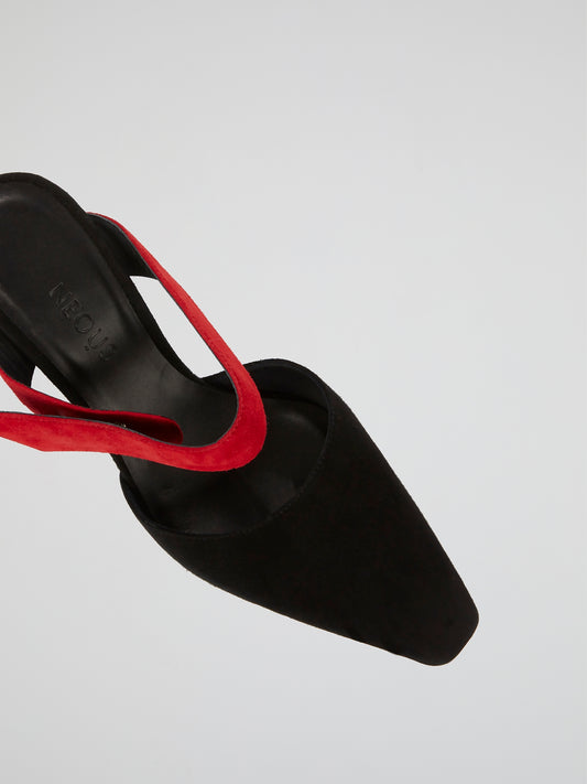 Seven Black and Red Suede Mules