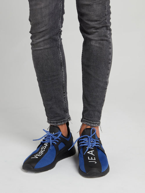 Blue Mesh Panel Lace up Sneakers