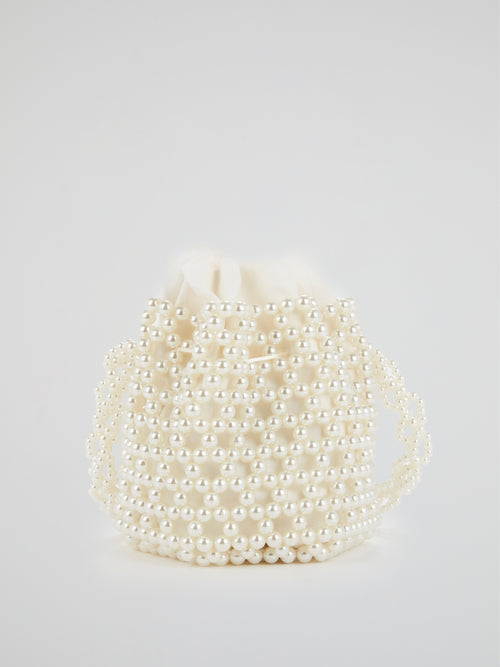 White Pearl Embellished Bucket Bag