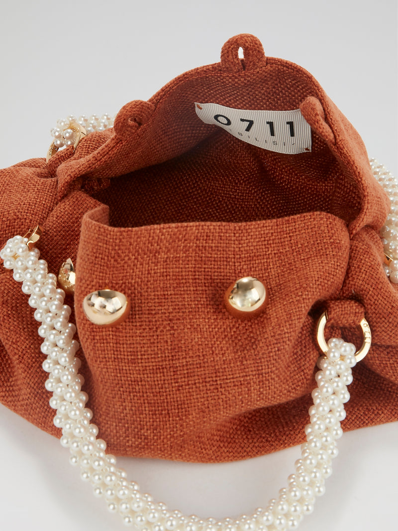 Orange Small Nino Pearl Beaded Handle Tote Bag