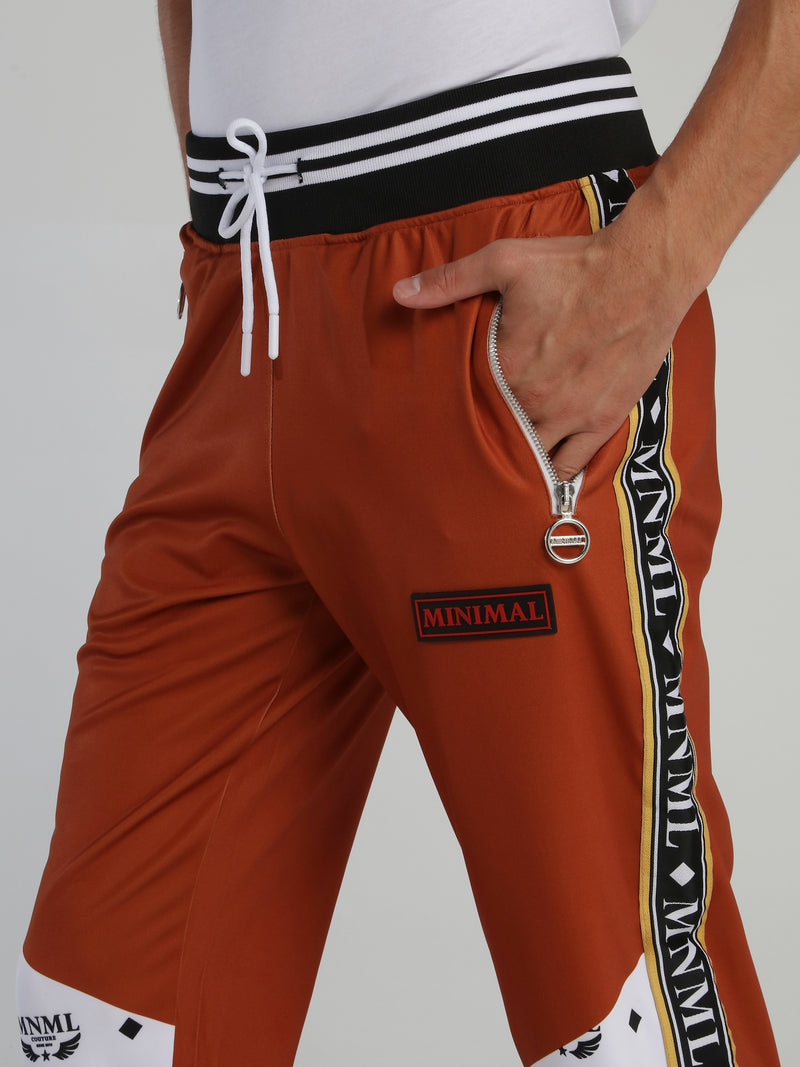 Orange Drawstring Monogram Track Pants