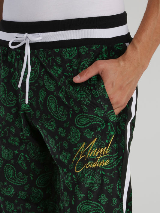 Green Paisley Print Track Pants