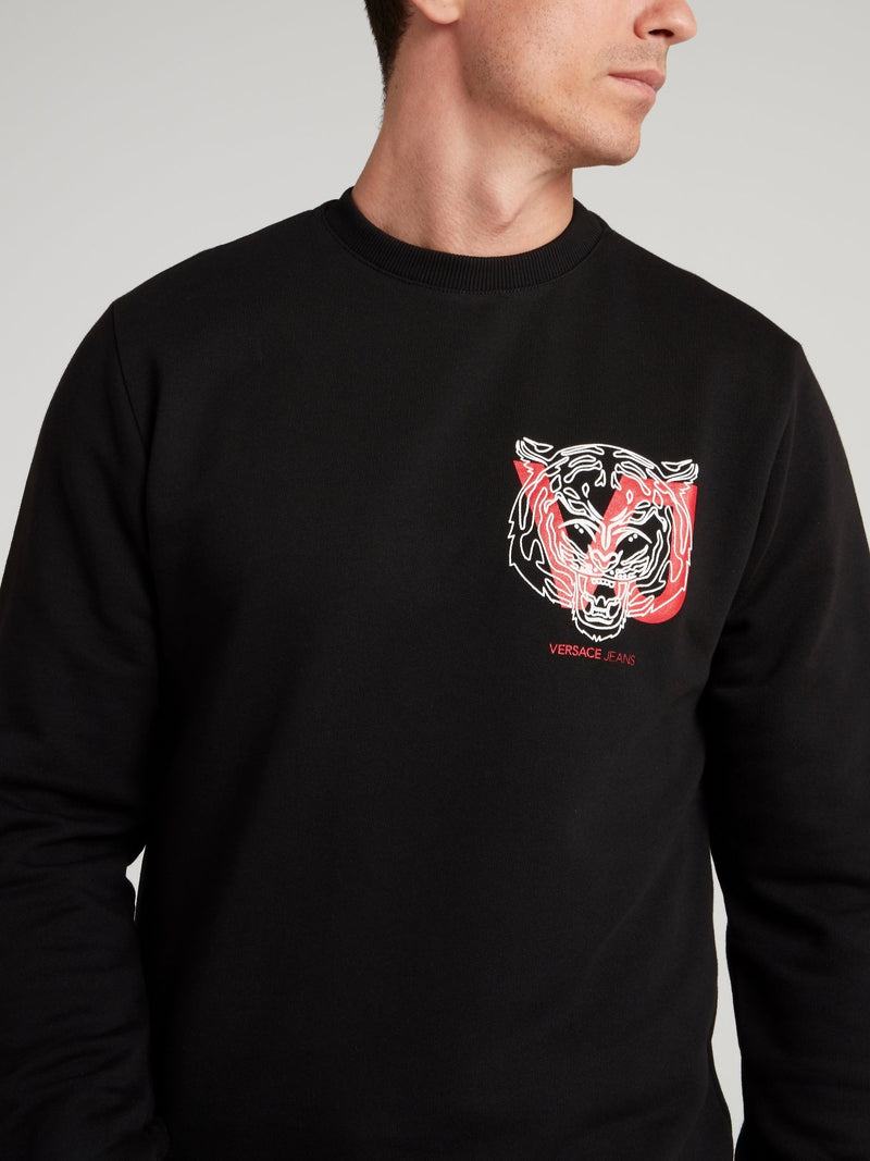 Black Logo Print Cotton Sweatshirt