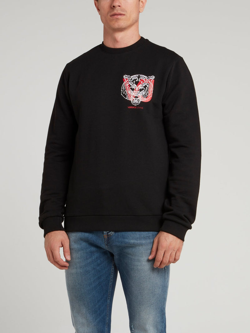 Black Logo Print Cotton Sweatshirt