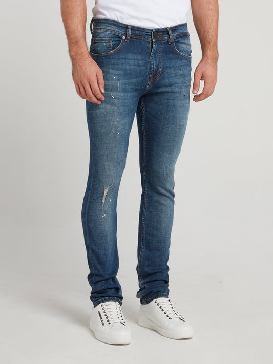 Blue Distressed Skinny Denim Jeans
