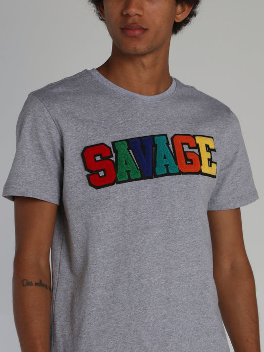 Grey Savage Appliquéd Logo Crewneck T-shirt