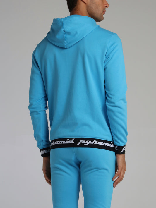 Neon Blue Core 3D Rubber Patch Ribbed Drawstring Hoodie