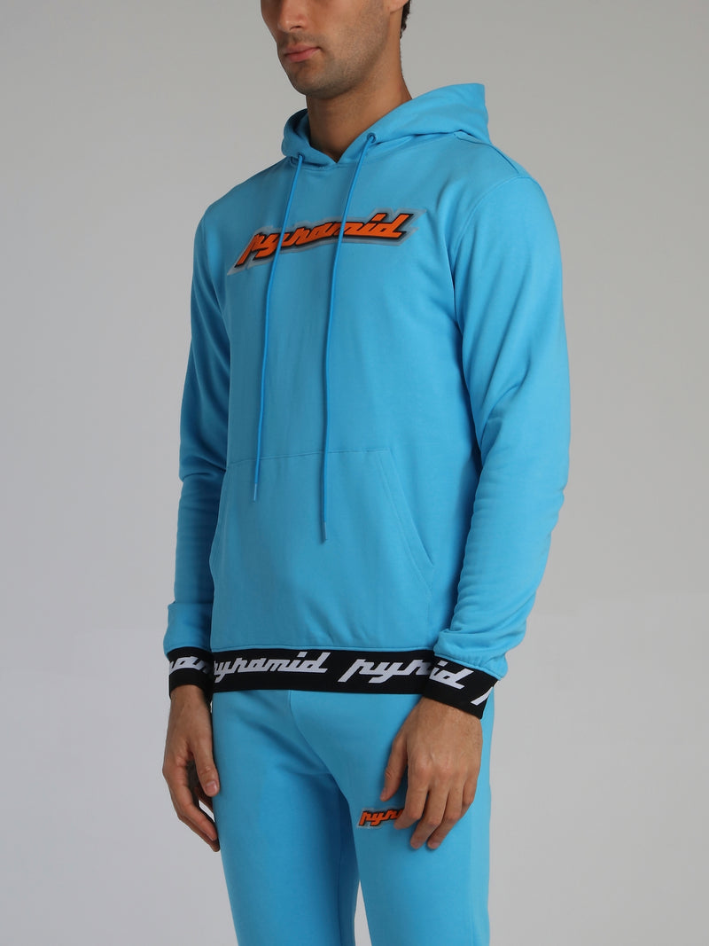 Neon Blue Core 3D Rubber Patch Ribbed Drawstring Hoodie