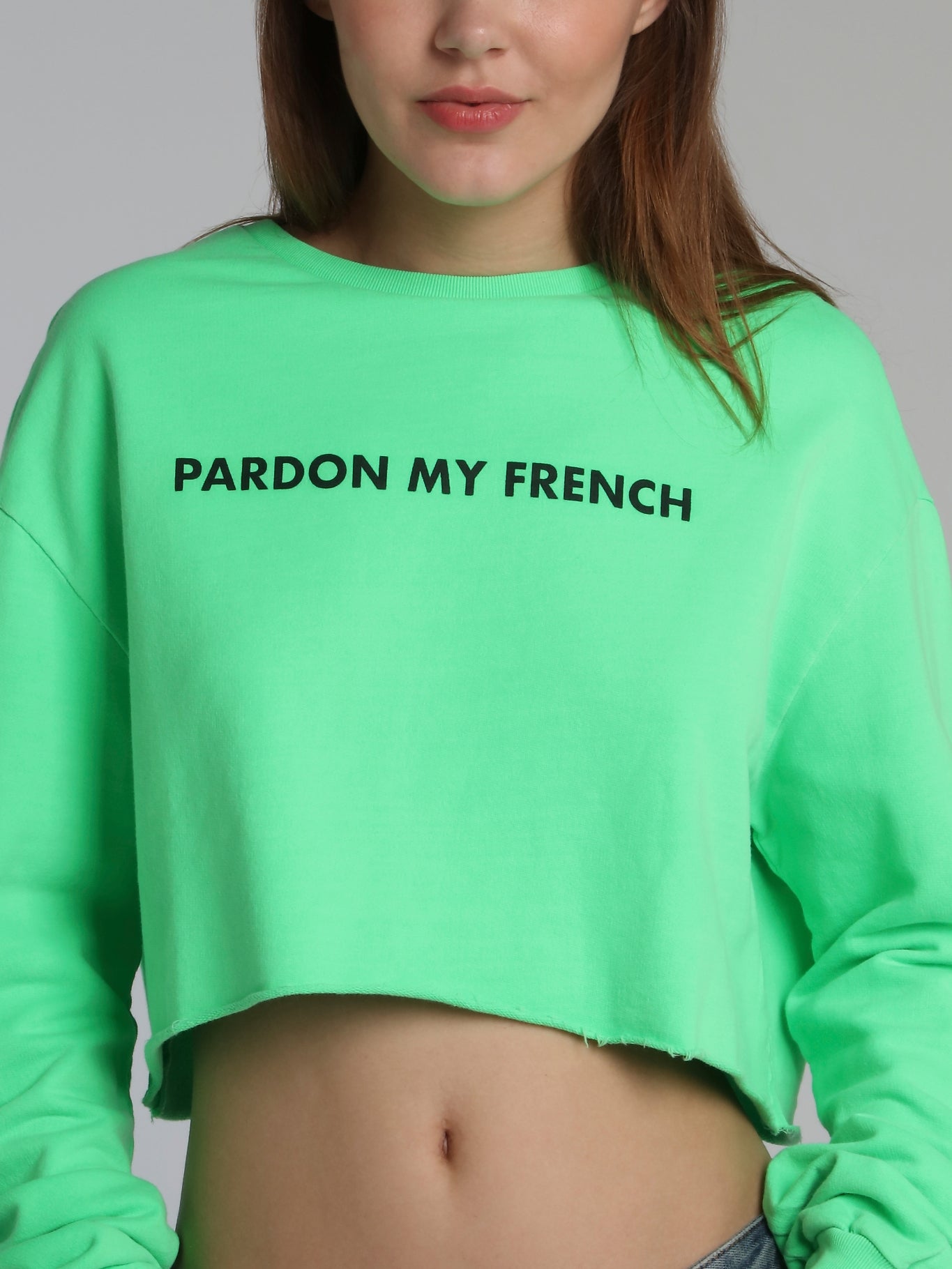 Neon Green Statement Cropped Sweatshirt